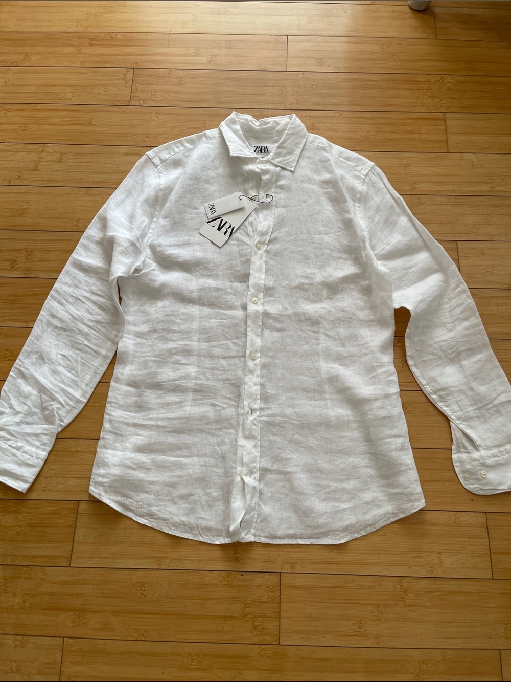 Zara NWT Men’s White 100% Linen Button-Down Shirt Long Sleeve Medium Morocco
